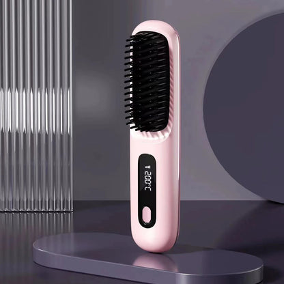 Adjustable Temperature Hair Brush Cordless Hair Straightener Brush with Fast Heating Negative Ions for Fluffy Curly for Electric