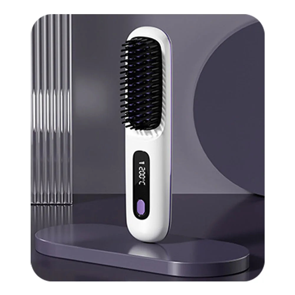 Adjustable Temperature Hair Brush Cordless Hair Straightener Brush with Fast Heating Negative Ions for Fluffy Curly for Electric