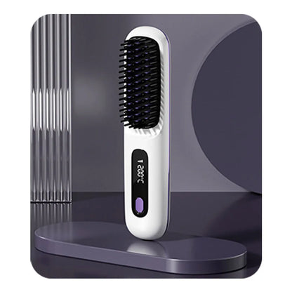 Adjustable Temperature Hair Brush Cordless Hair Straightener Brush with Fast Heating Negative Ions for Fluffy Curly for Electric