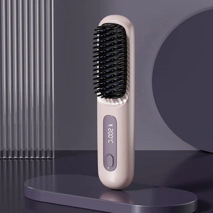 Adjustable Temperature Hair Brush Cordless Hair Straightener Brush with Fast Heating Negative Ions for Fluffy Curly for Electric