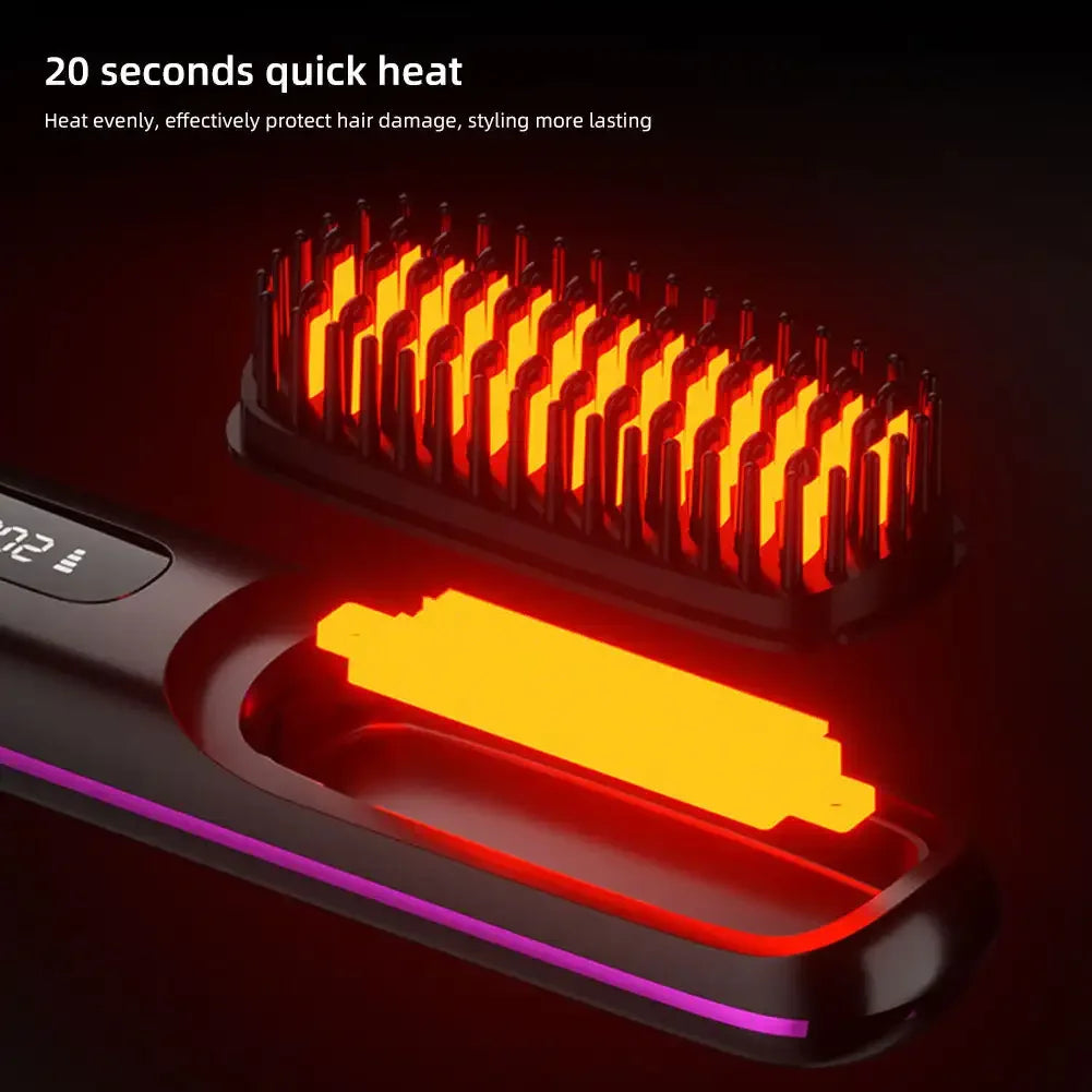 Adjustable Temperature Hair Brush Cordless Hair Straightener Brush with Fast Heating Negative Ions for Fluffy Curly for Electric
