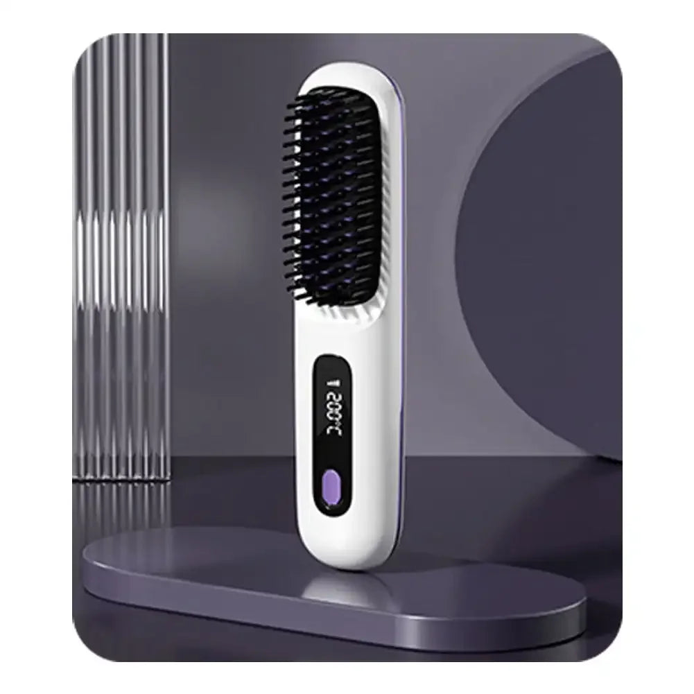 Adjustable Temperature Hair Brush Cordless Hair Straightener Brush with Fast Heating Negative Ions for Fluffy Curly for Electric