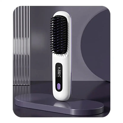 Adjustable Temperature Hair Brush Cordless Hair Straightener Brush with Fast Heating Negative Ions for Fluffy Curly for Electric