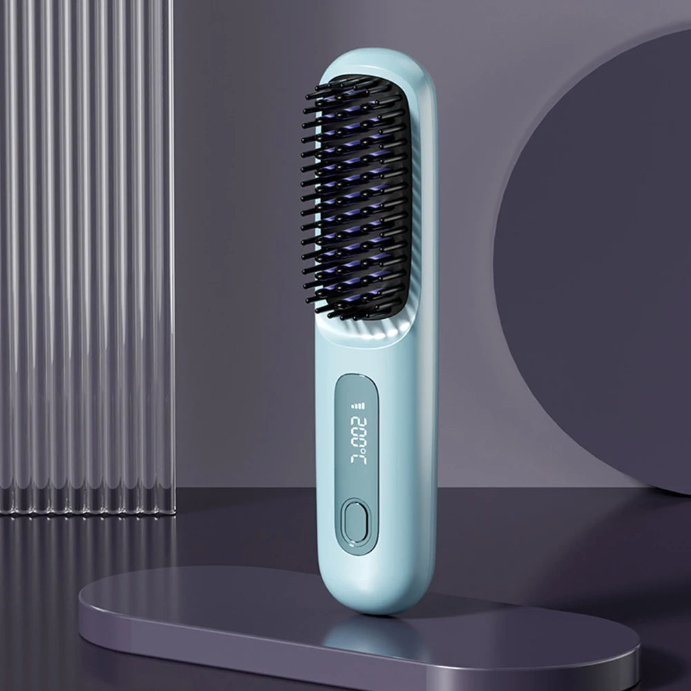 Adjustable Temperature Hair Brush Cordless Hair Straightener Brush with Fast Heating Negative Ions for Fluffy Curly for Electric