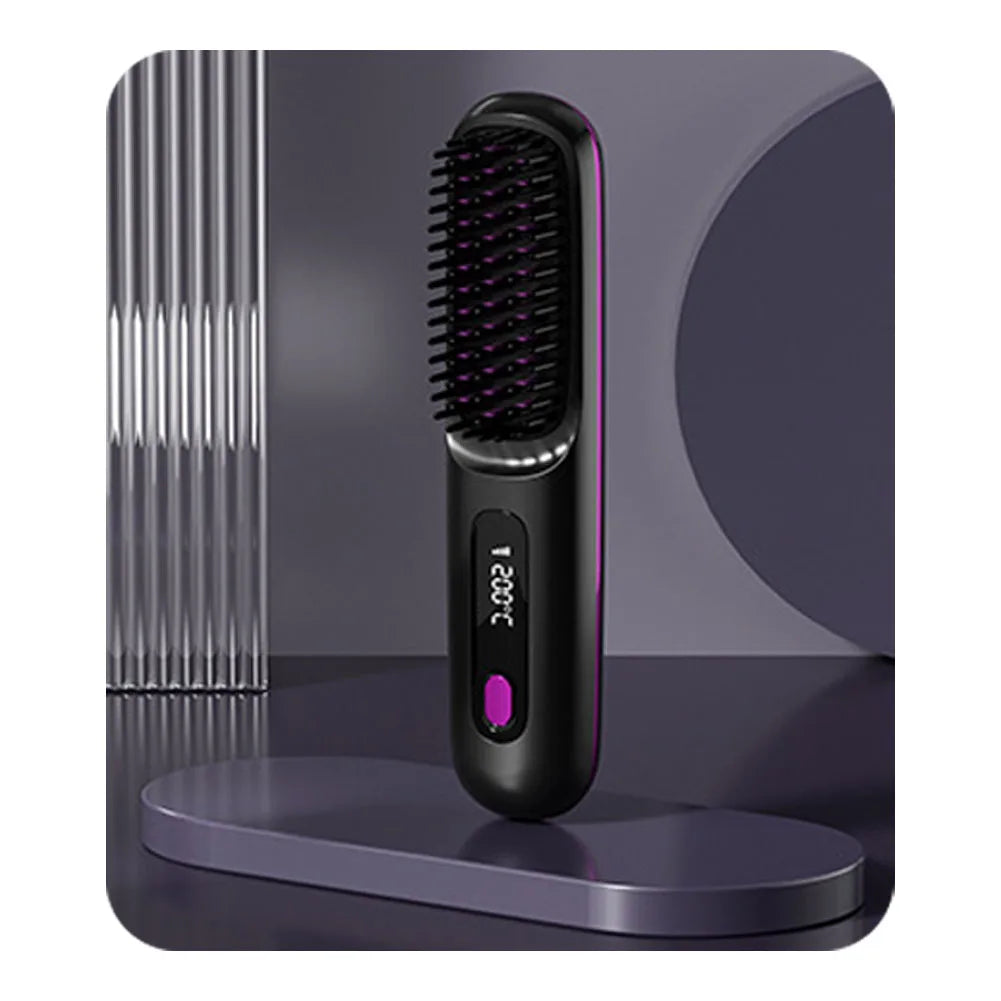 Adjustable Temperature Hair Brush Cordless Hair Straightener Brush with Fast Heating Negative Ions for Fluffy Curly for Electric
