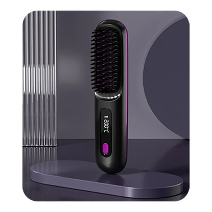 Adjustable Temperature Hair Brush Cordless Hair Straightener Brush with Fast Heating Negative Ions for Fluffy Curly for Electric